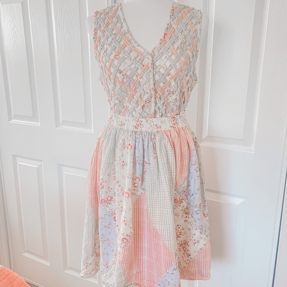 Vintage Dresses & Skirts - Vintage Willow Ridge 2 Piece Patchwork Lattice Grandma Coastal Top and Skirt Set